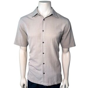 John Ashford Button Down Shirt Mens Size M Tan Excellent Textured Short Sleeve